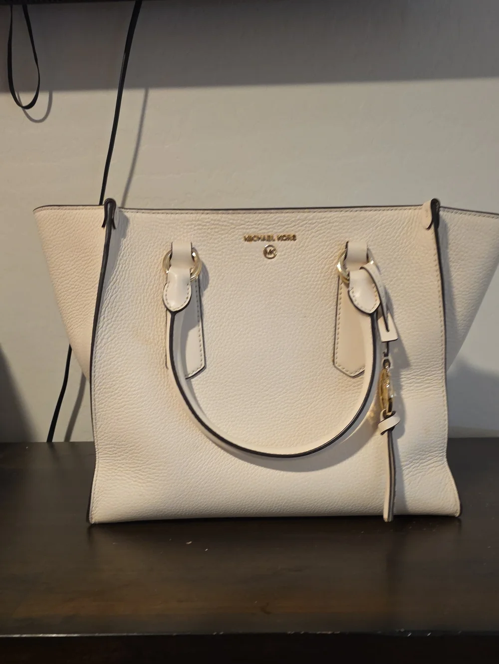 Michael Kors Cream Pebbled Leather Tote with Gold Hardware